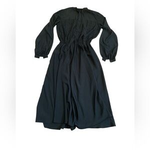 Vintage 1980s Rowie Black Pleated Midi Dress, Polyester Made in Hong Kong Medium